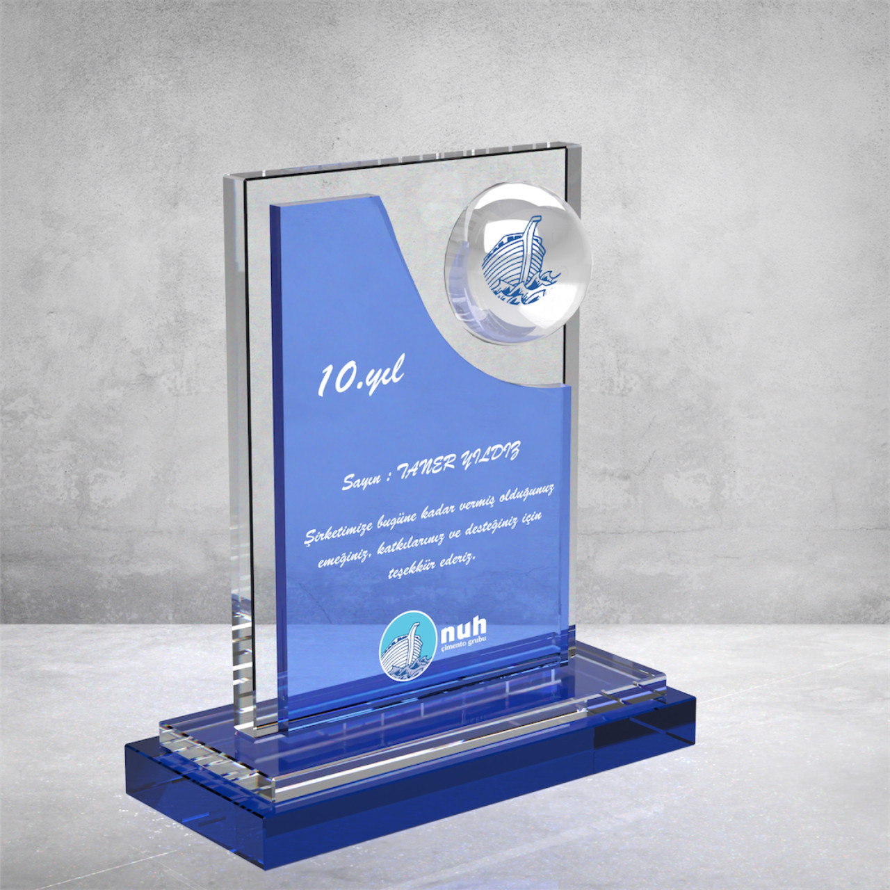 PB891 Mavi Camlı Kristal Plaket