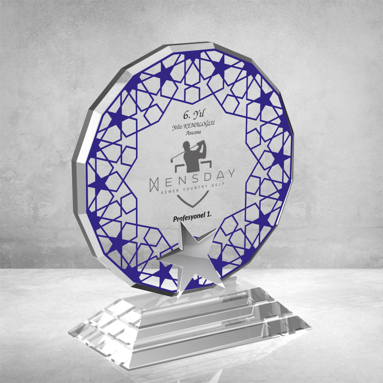 PB895 Mavi Camlı Kristal Plaket