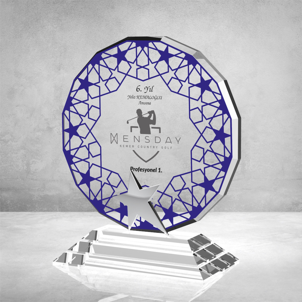 PB895 Mavi Camlı Kristal Plaket